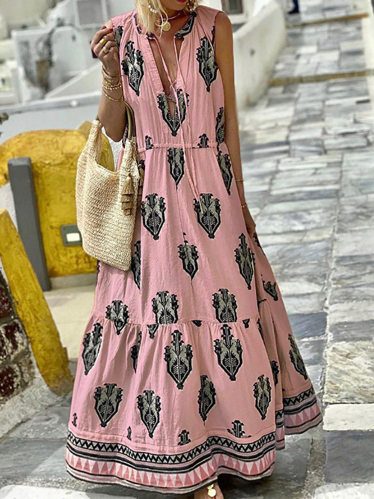 Half Open Collar Summer Dress
