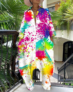Letter Print Buttoned Pocket Design Casual Jumpsuit