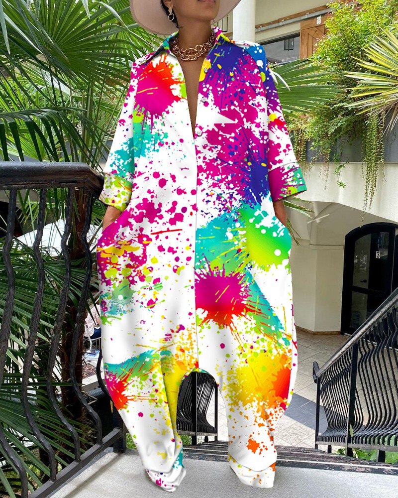 Letter Print Buttoned Pocket Design Casual Jumpsuit