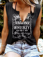 Letter Print Sleeveless T shirt Whiskey Sweet As Strawberry Wine