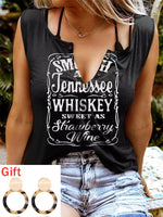 Letter Print Sleeveless T shirt Whiskey Sweet As Strawberry Wine