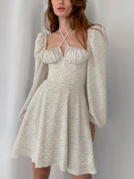Newasia Floral Dress Women Lantern Long Sleeve Ruched Print A Line