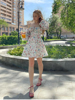 Newasia Floral Dress Women Lantern Long Sleeve Ruched Print A Line