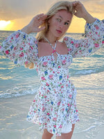 Newasia Floral Dress Women Lantern Long Sleeve Ruched Print A Line