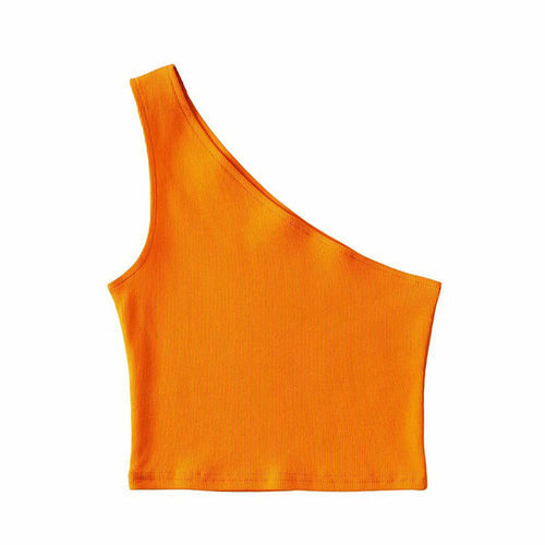 One Shoulder Cropped Tanks Top Women Summer Sleeveless Tanks Camis