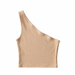 One Shoulder Cropped Tanks Top Women Summer Sleeveless Tanks Camis