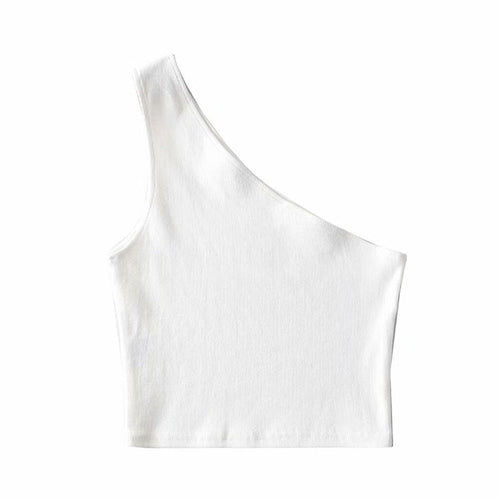 One Shoulder Cropped Tanks Top Women Summer Sleeveless Tanks Camis