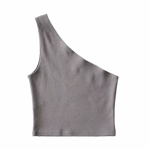 One Shoulder Cropped Tanks Top Women Summer Sleeveless Tanks Camis