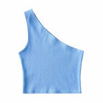 One Shoulder Cropped Tanks Top Women Summer Sleeveless Tanks Camis