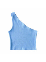 One Shoulder Cropped Tanks Top Women Summer Sleeveless Tanks Camis
