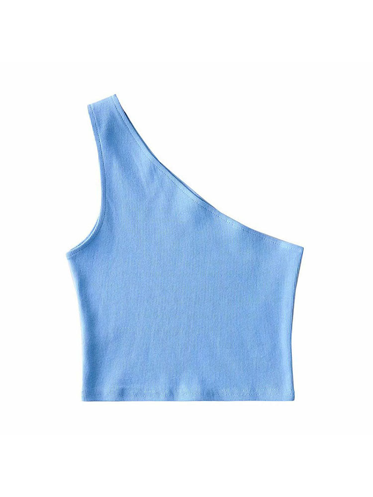 One Shoulder Cropped Tanks Top Women Summer Sleeveless Tanks Camis