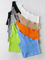 One Shoulder Cropped Tanks Top Women Summer Sleeveless Tanks Camis