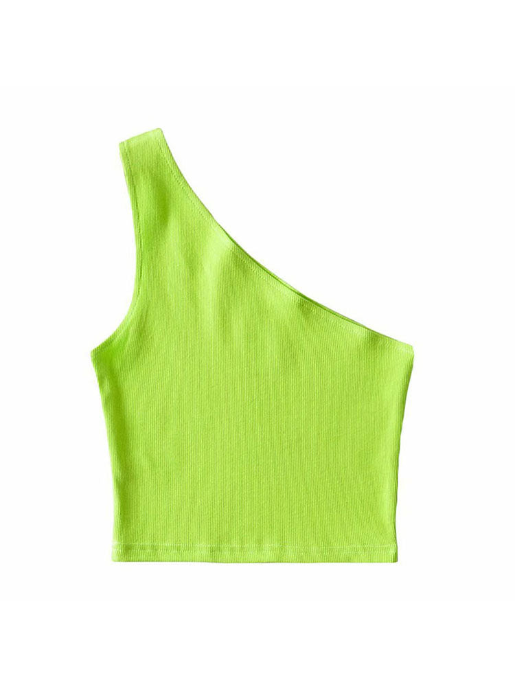 One Shoulder Cropped Tanks Top Women Summer Sleeveless Tanks Camis