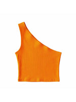 One Shoulder Cropped Tanks Top Women Summer Sleeveless Tanks Camis