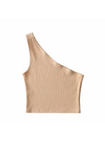 One Shoulder Cropped Tanks Top Women Summer Sleeveless Tanks Camis