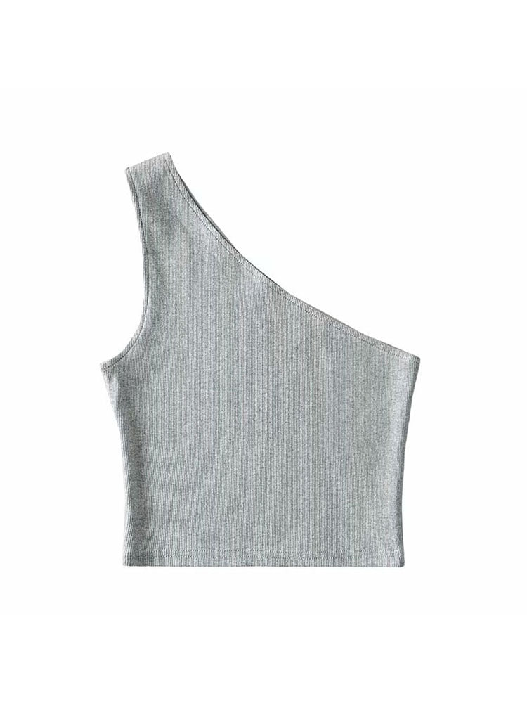 One Shoulder Cropped Tanks Top Women Summer Sleeveless Tanks Camis