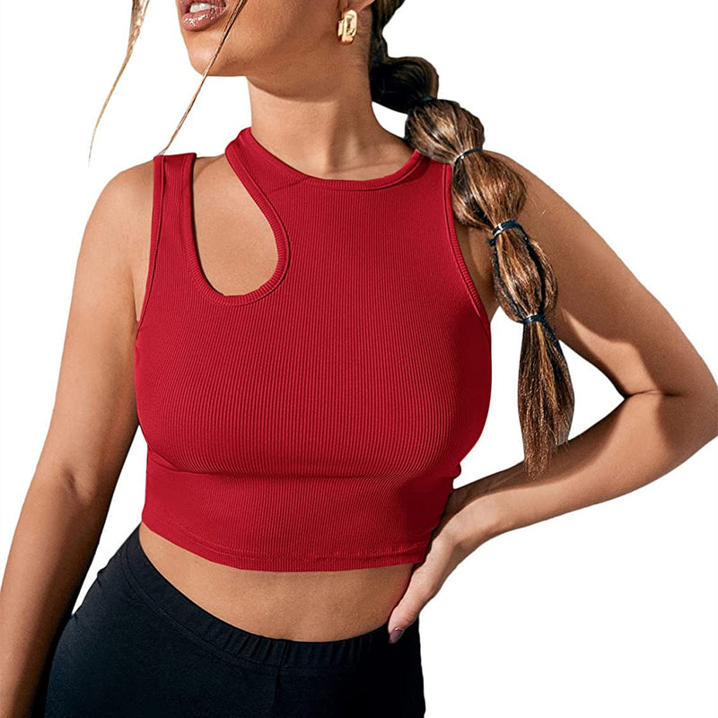 Rib Knit Women's Tank Top Summer Casual Basic Skinny Vest Cut Out