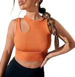 Rib Knit Women's Tank Top Summer Casual Basic Skinny Vest Cut Out
