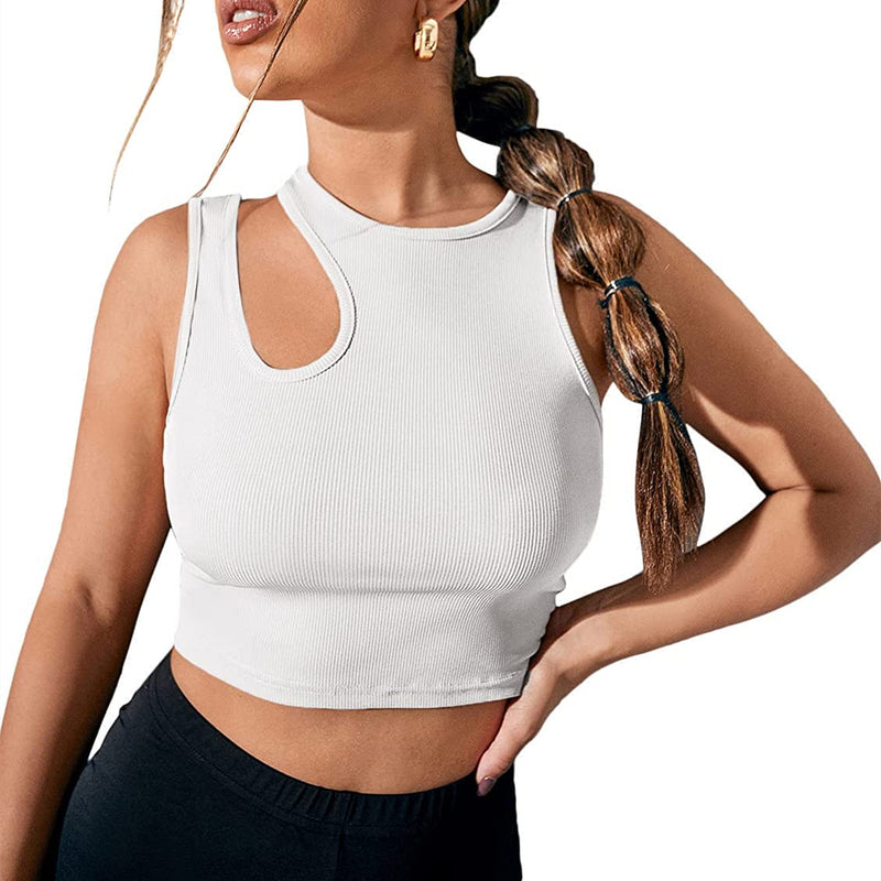 Rib Knit Women's Tank Top Summer Casual Basic Skinny Vest Cut Out