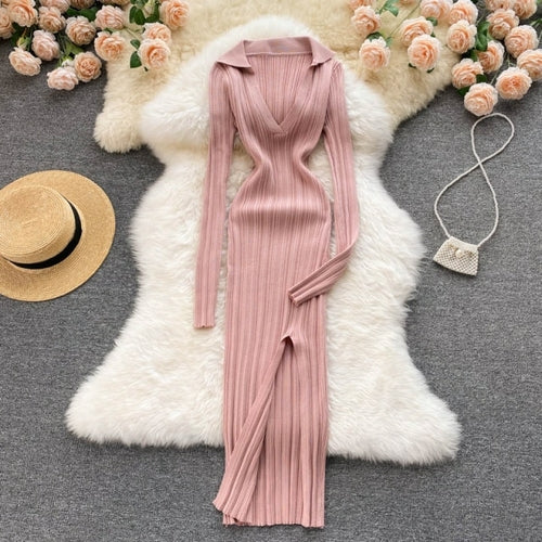 Korean Knitted Dress Long Sleeve