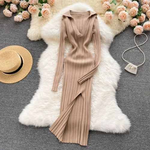 Korean Knitted Dress Long Sleeve