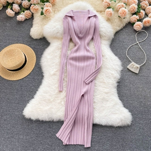 Korean Knitted Dress Long Sleeve