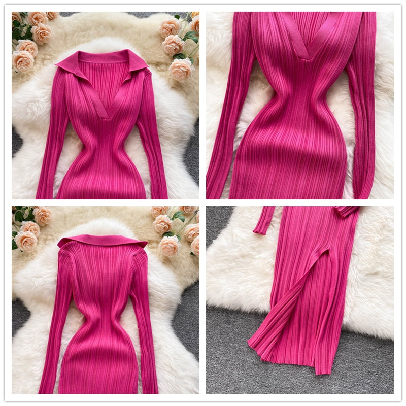 Korean Knitted Dress Long Sleeve