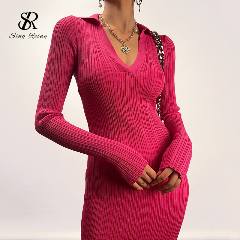 Korean Knitted Dress Long Sleeve