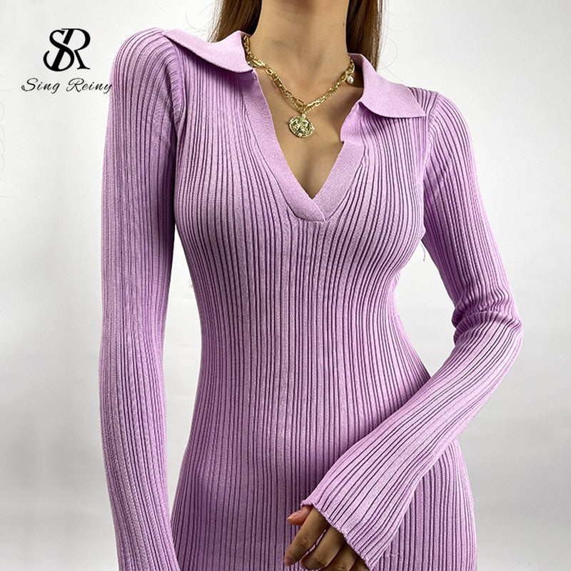 Korean Knitted Dress Long Sleeve