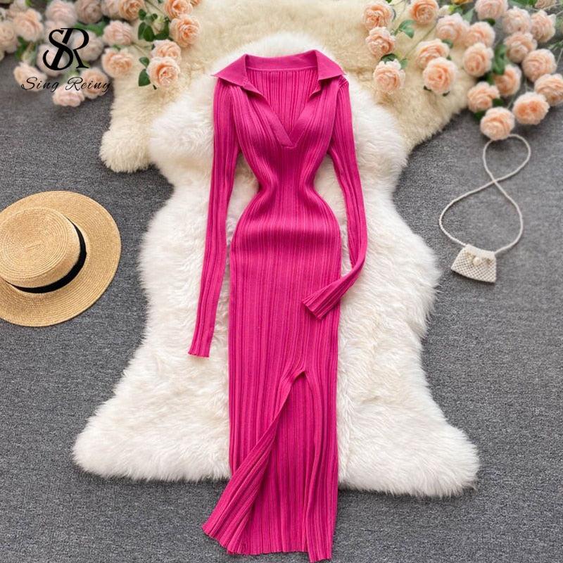 Korean Knitted Dress Long Sleeve