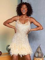 Sequins Tassel Feather Spaghetti Strap Dress