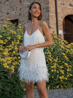 Sequins Tassel Feather Spaghetti Strap Dress