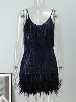 Sequins Tassel Feather Spaghetti Strap Dress