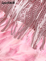 Sequins Tassel Feather Spaghetti Strap Dress