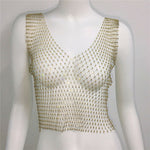 Sexy Women Sleeveless Mesh Diamonds Fashion Crop Tops 2022 Summer