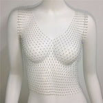 Sexy Women Sleeveless Mesh Diamonds Fashion Crop Tops 2022 Summer