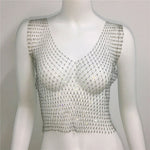 Sexy Women Sleeveless Mesh Diamonds Fashion Crop Tops 2022 Summer