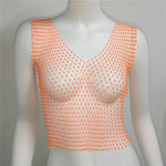 Sexy Women Sleeveless Mesh Diamonds Fashion Crop Tops 2022 Summer