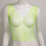 Sexy Women Sleeveless Mesh Diamonds Fashion Crop Tops 2022 Summer
