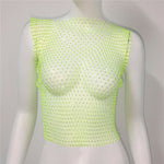 Sexy Women Sleeveless Mesh Diamonds Fashion Crop Tops 2022 Summer