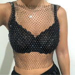 Sexy Women Sleeveless Mesh Diamonds Fashion Crop Tops 2022 Summer