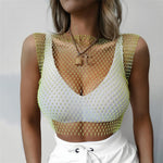 Sexy Women Sleeveless Mesh Diamonds Fashion Crop Tops 2022 Summer