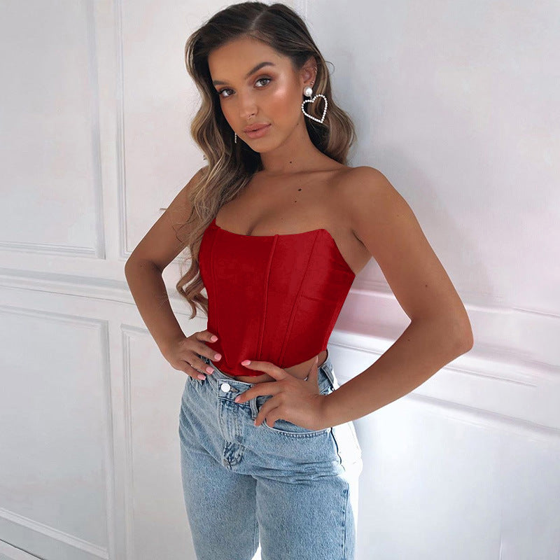 Sleeveless Off Shoulder Velvet Fashion Sexy Corset Crop Tops Vest