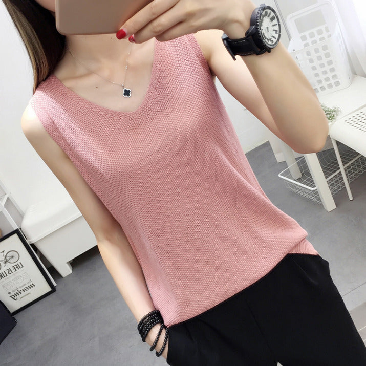 Spring and Summer Female 2019 New Hollow Knitted vest Loose Outside
