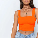 Square Neck Sleeveless Summer Crop Top White Women Black Casual Basic