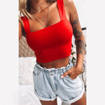 Square Neck Sleeveless Summer Crop Top White Women Black Casual Basic
