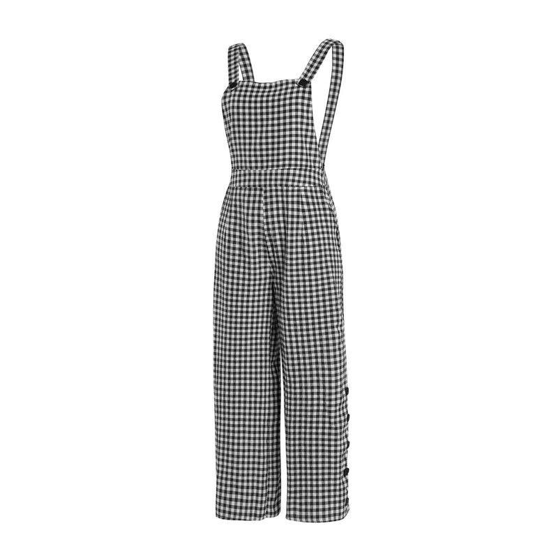 Square Neck Sleeveless Women's Loose Workwear Print Check Decoration