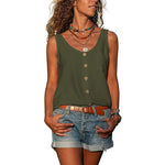 Summer Button Loose Tank Tops Casual Women V Neck Sleeveless Blouse