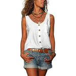 Summer Button Loose Tank Tops Casual Women V Neck Sleeveless Blouse