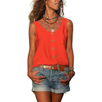 Summer Button Loose Tank Tops Casual Women V Neck Sleeveless Blouse